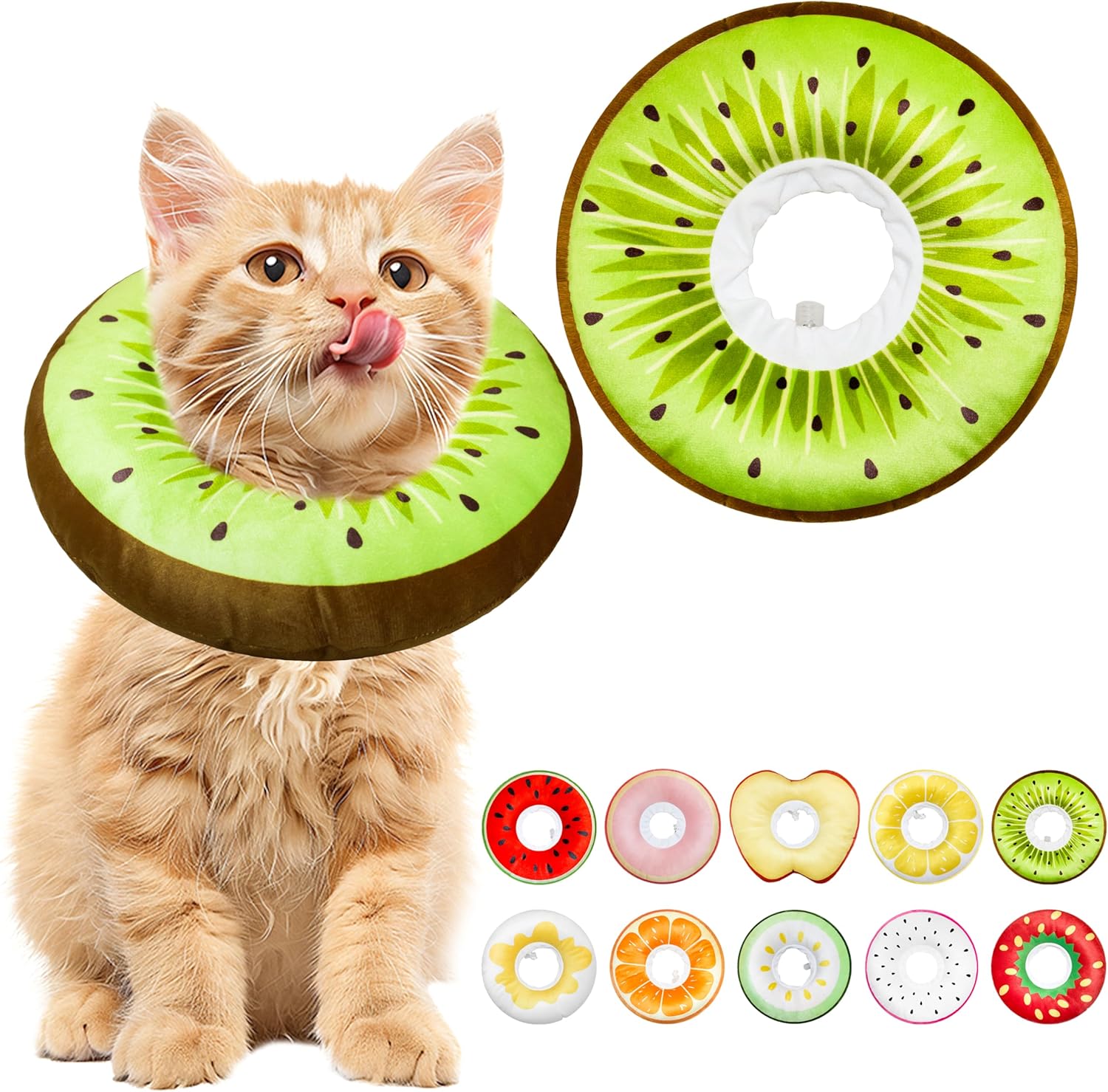 Cat-Cone-Collar-Soft,-Adjustable-Cat-Recovery-Cone-(Kiwifruit,-S)-|-Stop-Licking,-610