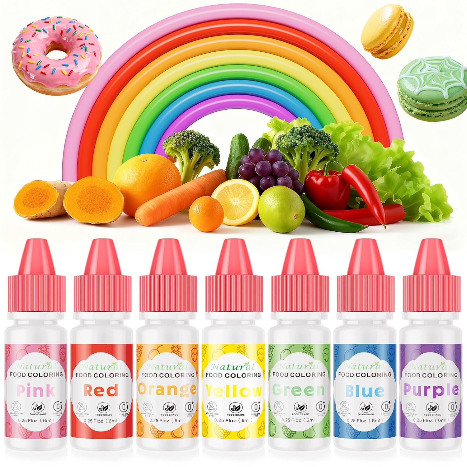 Natural-Food-Coloring,-Cherrysea-7-Vibrant-Liquid-Colors-for-Baking,-FD&C-&-Dye-Formula-2158