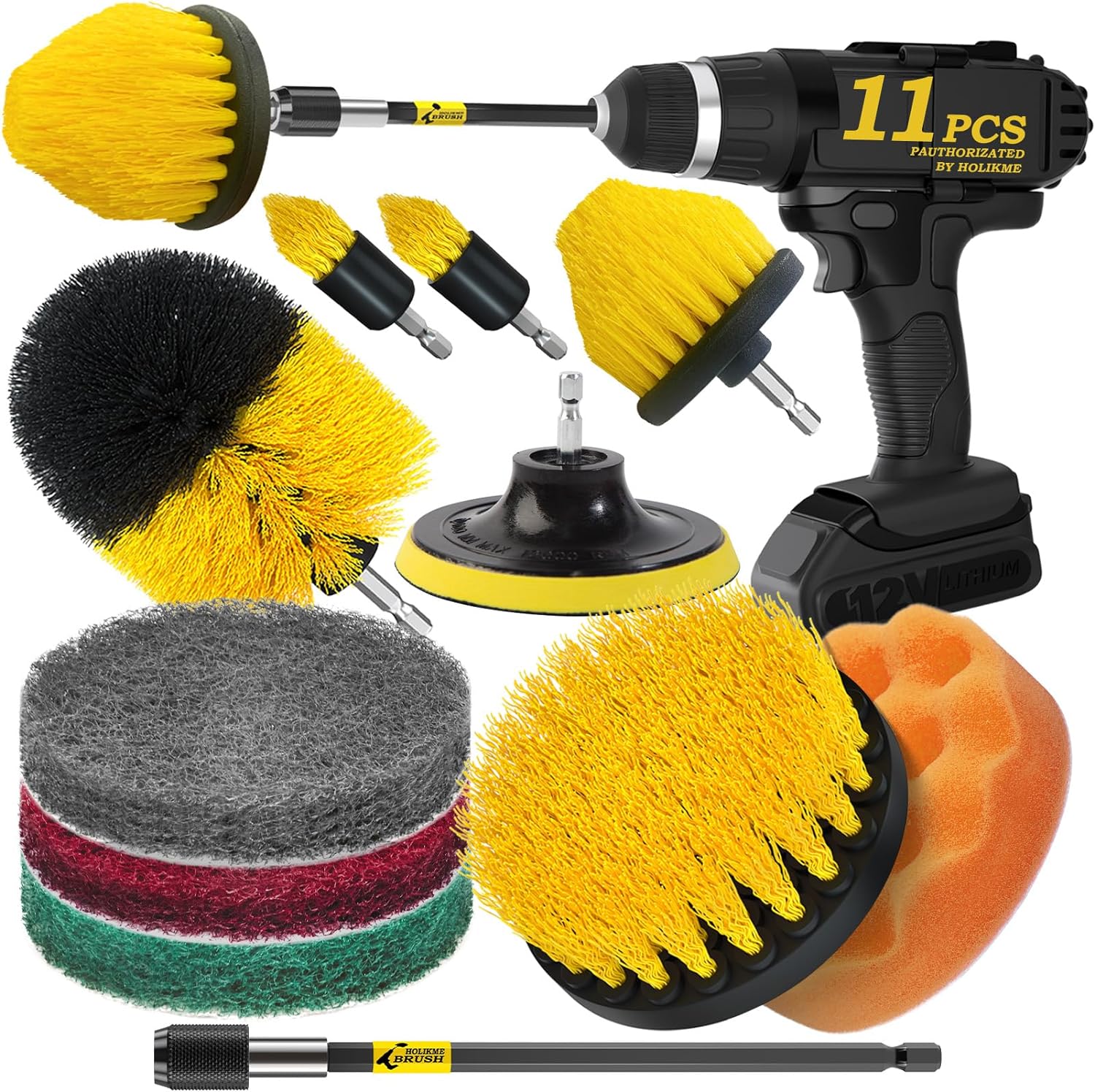 Holikme-11-Piece-Drill-Brush-Attachment-Set-Scouring-Pads-Power-5205