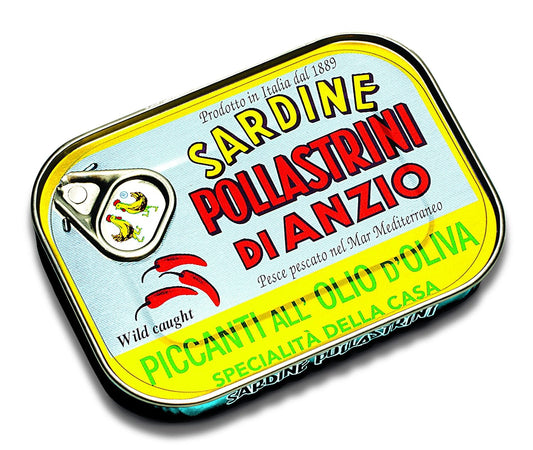 Pollastrini-Italian-Sardines-in-Spicy-Olive-Oil-|-Premium-Quality-Gourmet-Sardines-|-409