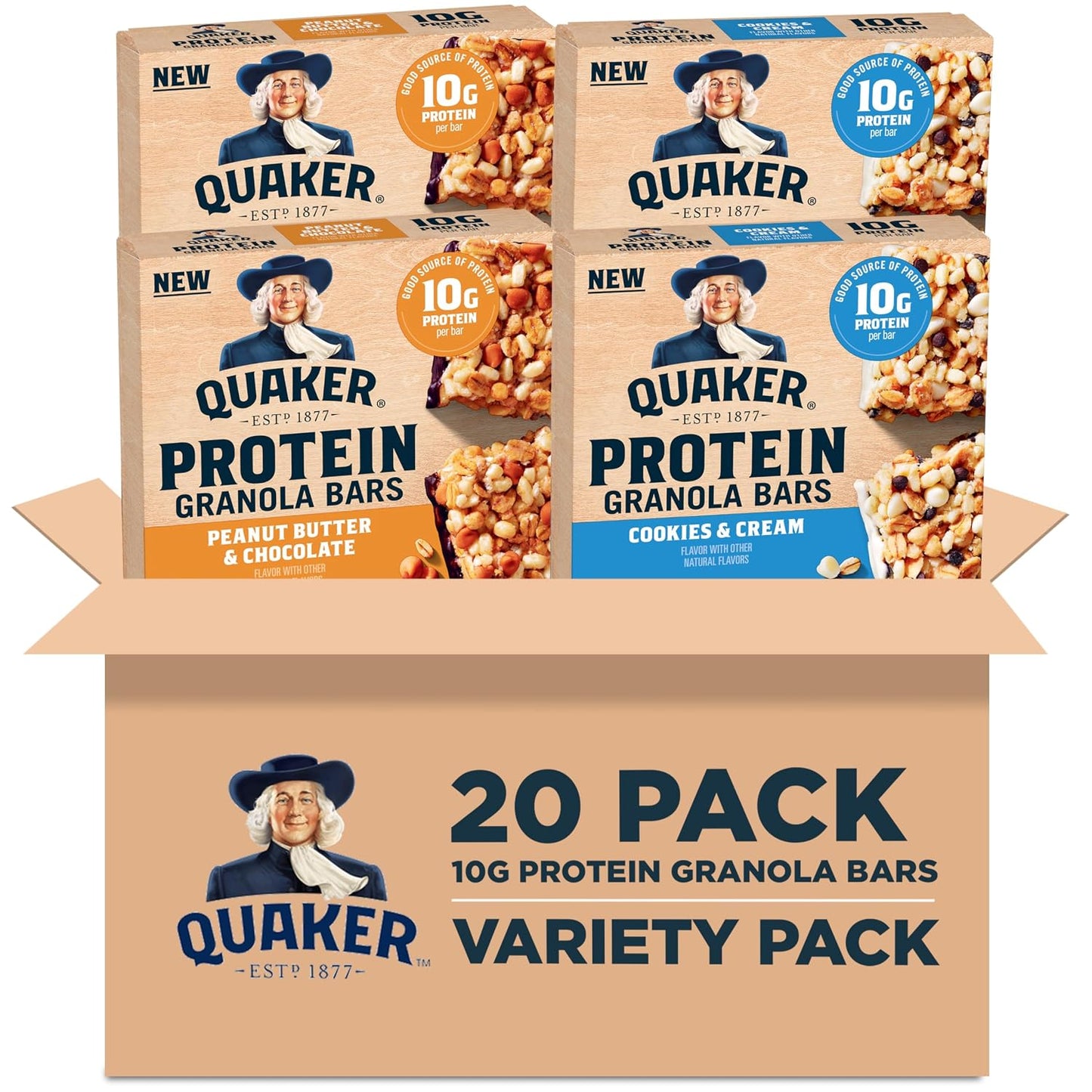 Quaker-Protein-Granola-Bars,-2-Flavor-Variety-Pack,-10g-Protein,-1.41--oz-Bars,-20ct--1285