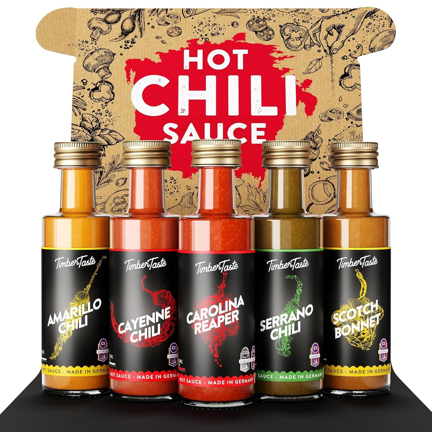 TIMBER-TASTE®-Color-Hot-Sauce-Gift-Sets-[5x1.35-oz]---Hot-Sauce-341