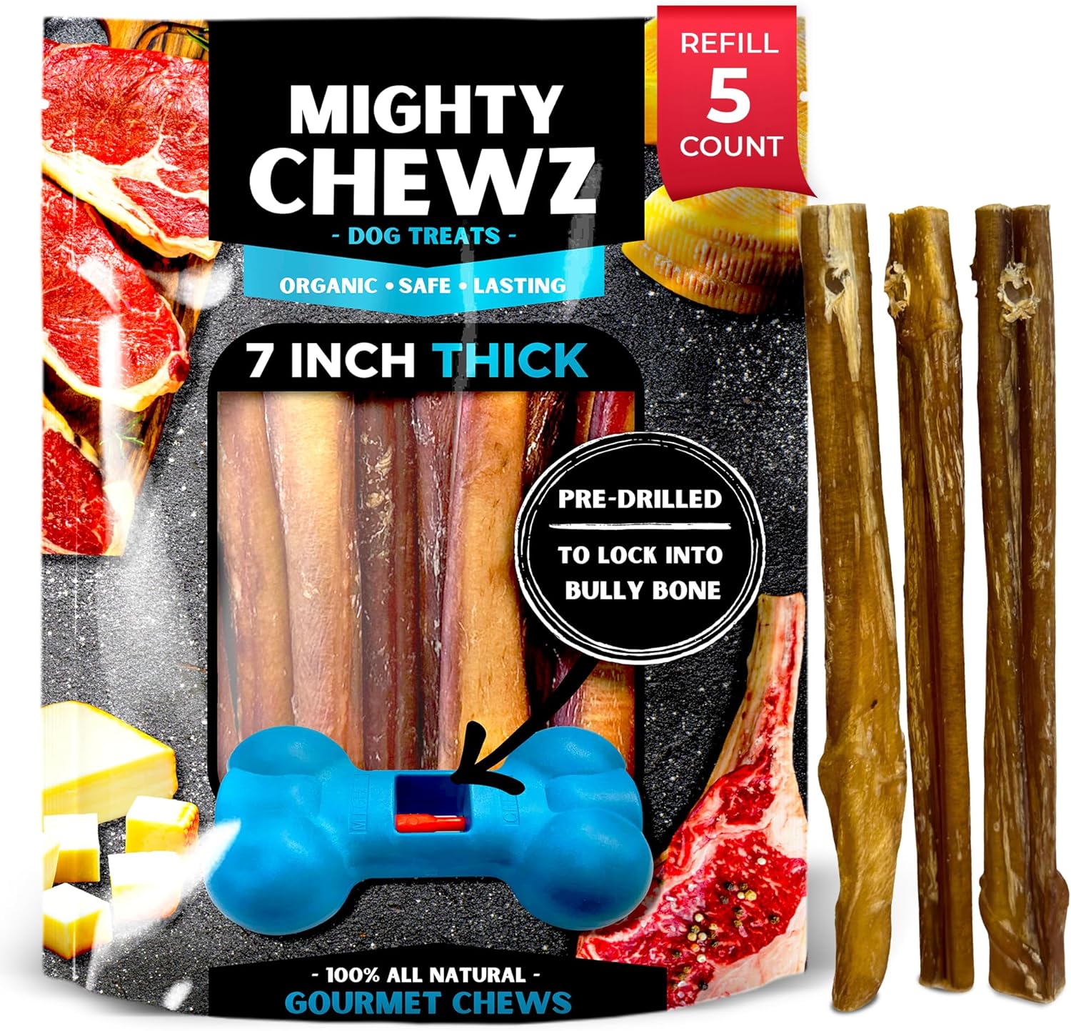 7"-Thick-Bully-Sticks-5-Pack-Refill---No-Choking/All-Natural-Sticks-254