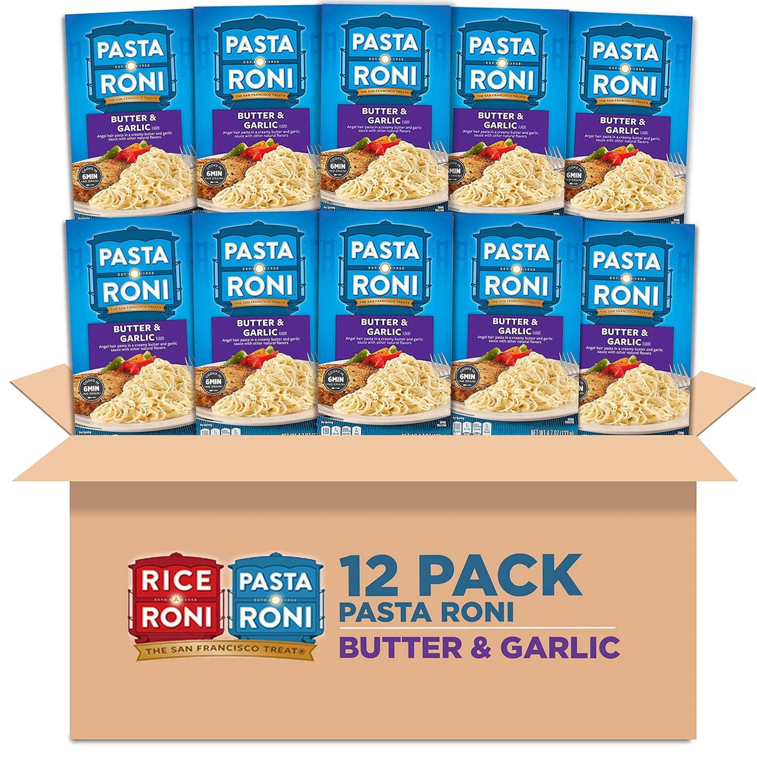 Pasta-Roni,-Cabello-de-ángel-de-mantequilla-y-ajo,-cajas--de-427