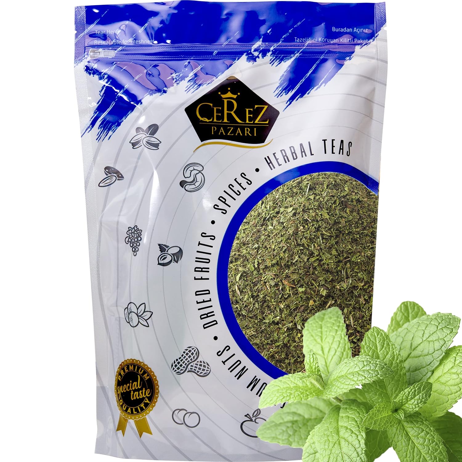 Cerez-Pazari-Dried-Mint-Leaves-Spearmint-1lb-Resealable-Bag|%100-Natural,-Non-irradiated,-Non-GMO,-1372
