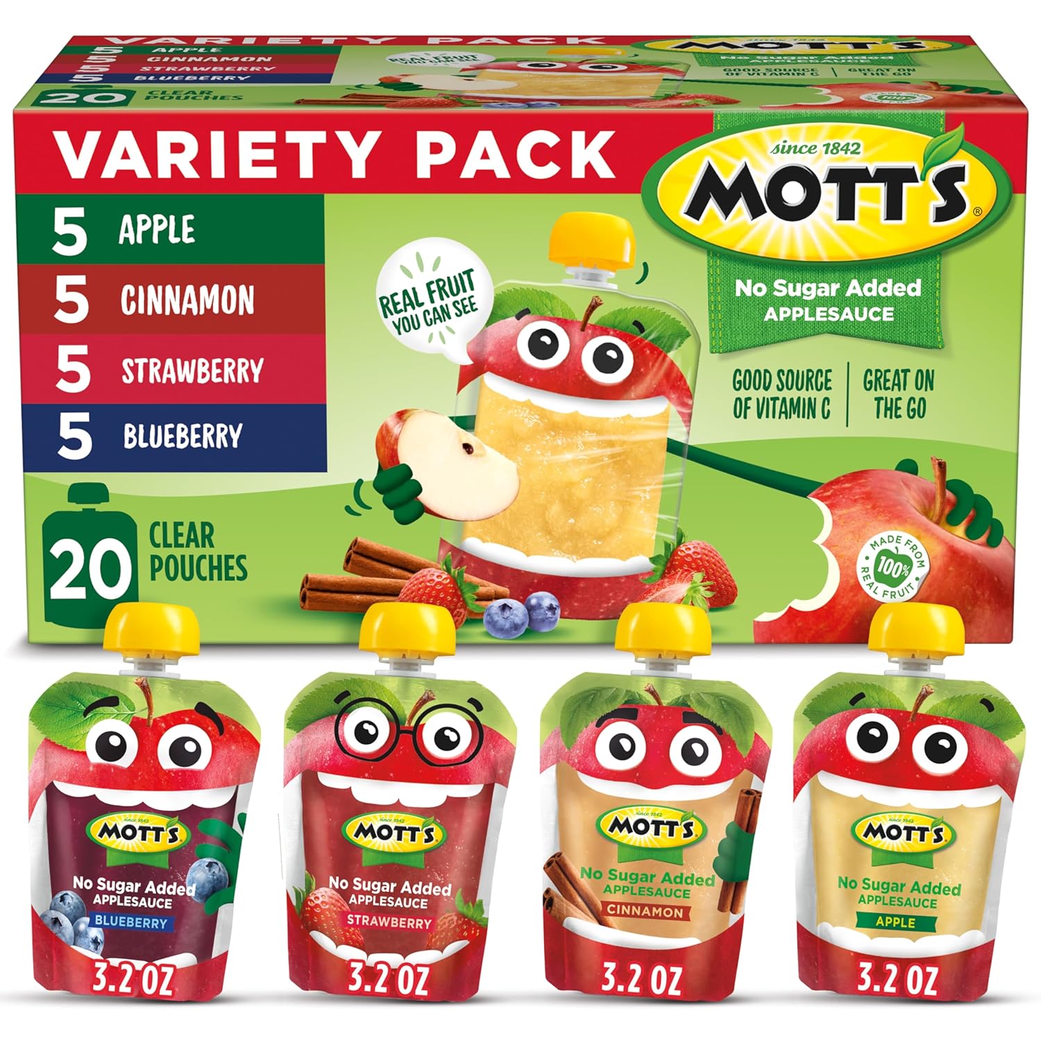 Mott's-No-Sugar-Added-Applesauce-Variety-Pack,-4-Flavors-–-Apple,--Strawberry,-Cinnamon-&-Made-2523