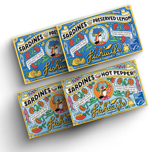 Fishwife-Sardine-Quad-4-Pack-(2x-Sardines-with-Lemon,-2x-Sardines-with-Hot-Pepper)-803