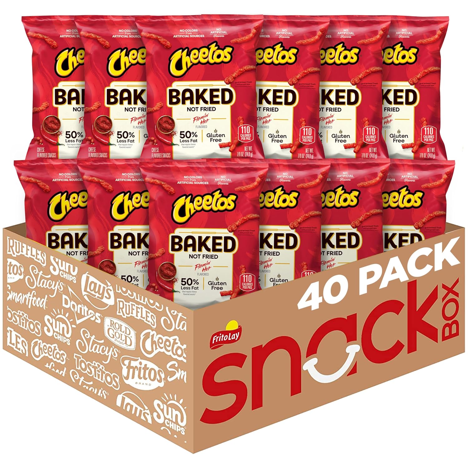 Frito-Lay-Baked-Cheetos-Crunchy-Flamin'-Hot,-0.87-Ounce-Pack-of--40-|-0.5-Fat,-1889