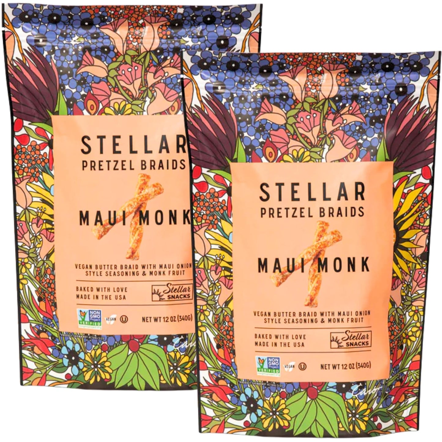 Stellar-Snacks-Pretzel-Braids,-Maui-Monk,-12-Oz-Large-Bags-(Pack--of-2)---Kosher,-1979
