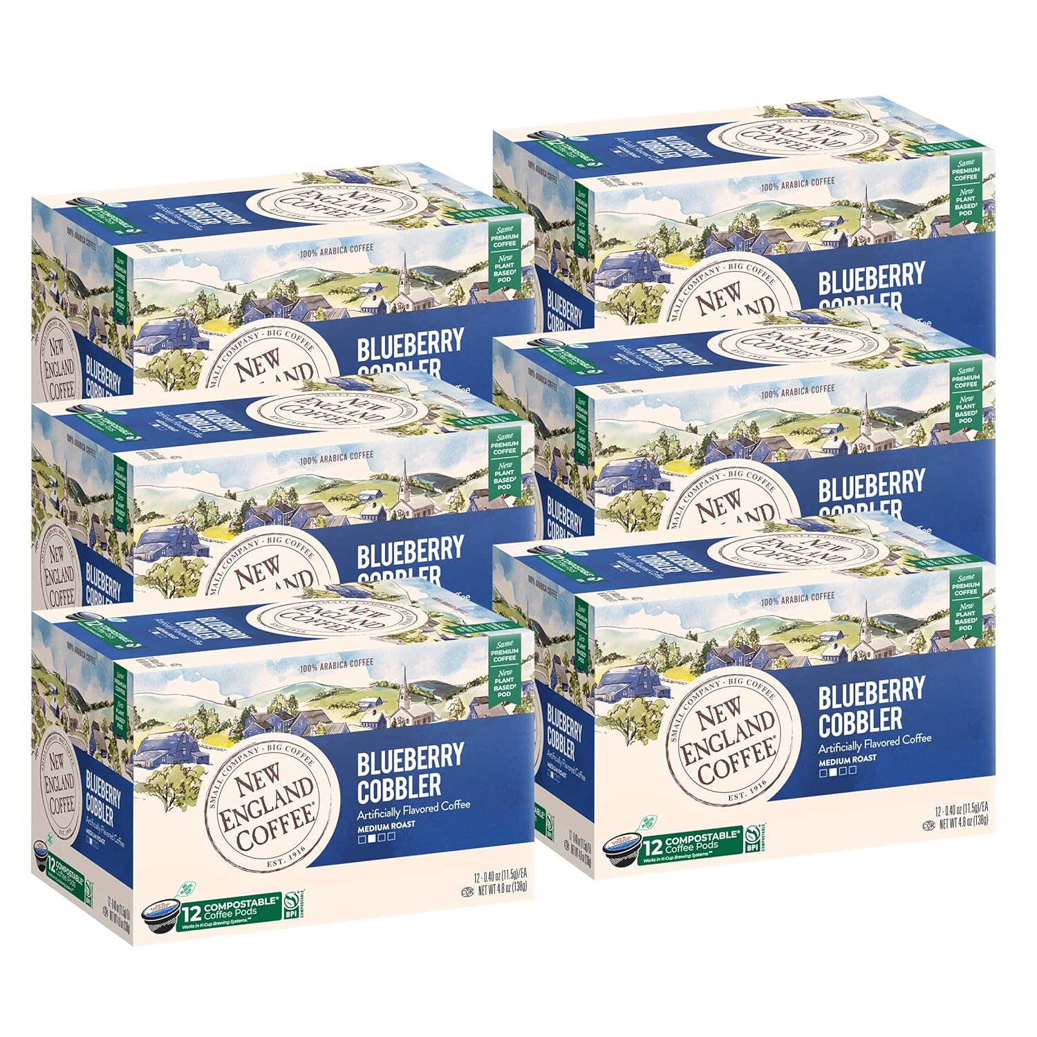 New-England-Coffee-Blueberry-Cobbler-Medium-Roast-Single-Serve-Pods,-12ct-Box-(Pack-1802