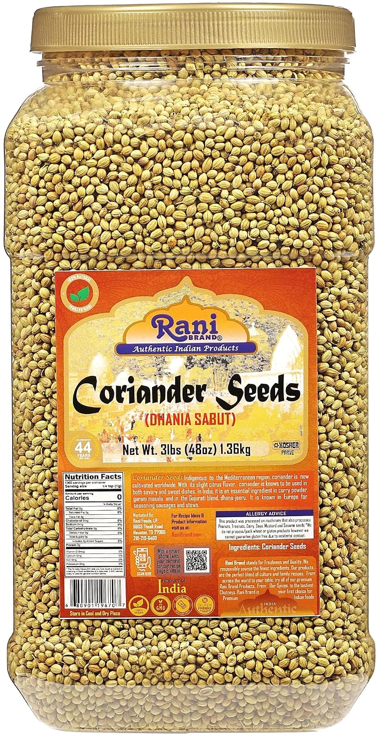 Rani-Coriander-(Dhania)-Seeds-Whole,-Indian-Spice-48oz-(3lbs)-1.36kg-Bulk-PET-342