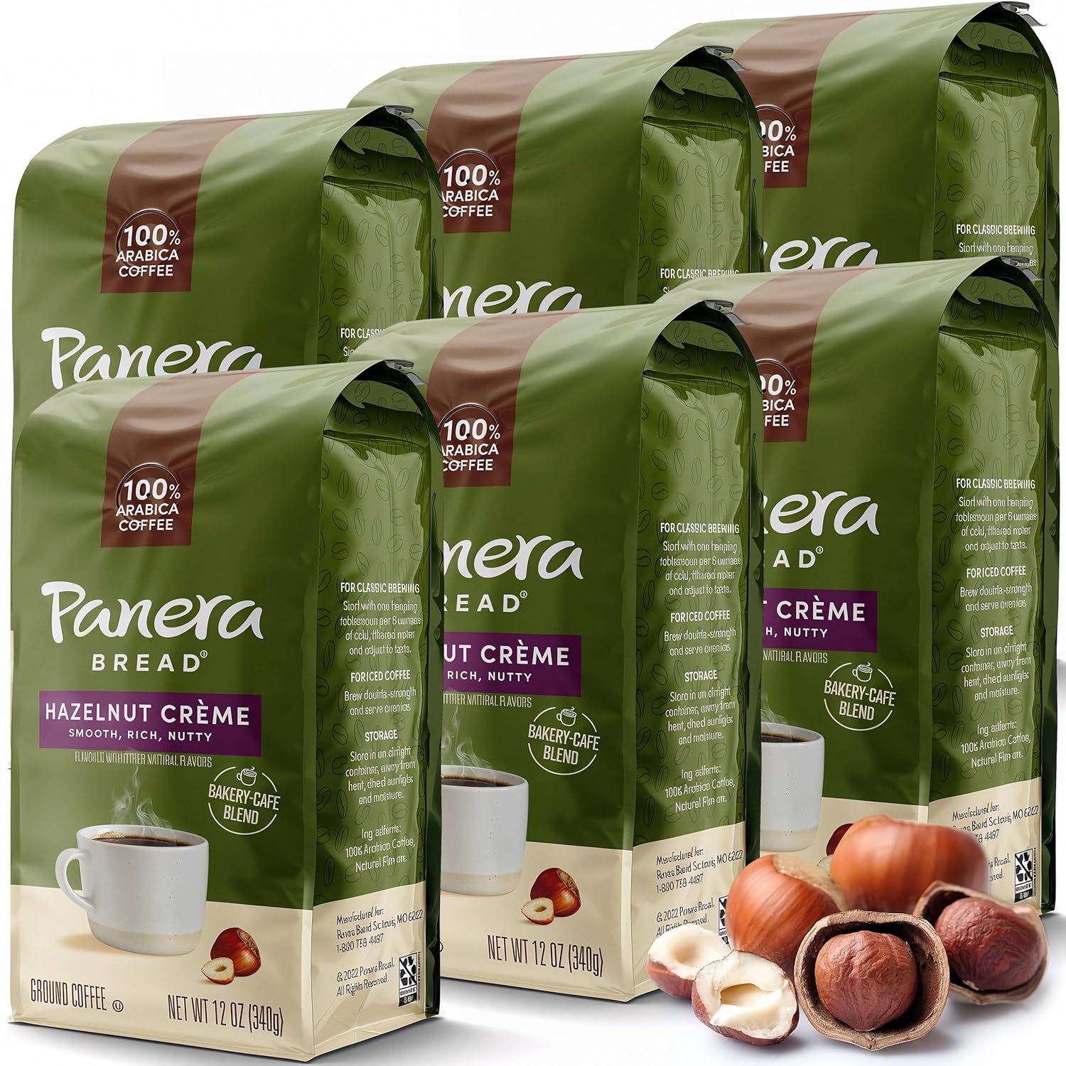 Panera-Crema-de-avellanas,-café-molido,-café-saborizado,-en-bolsa-de-onzas,258