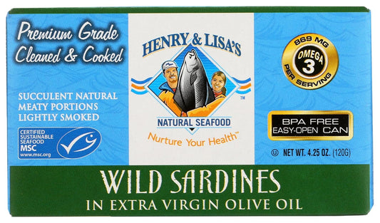 Henry-&-Lisas,-Sardinas-silvestres-en-virgen-extra,-4.25-onzas-------136