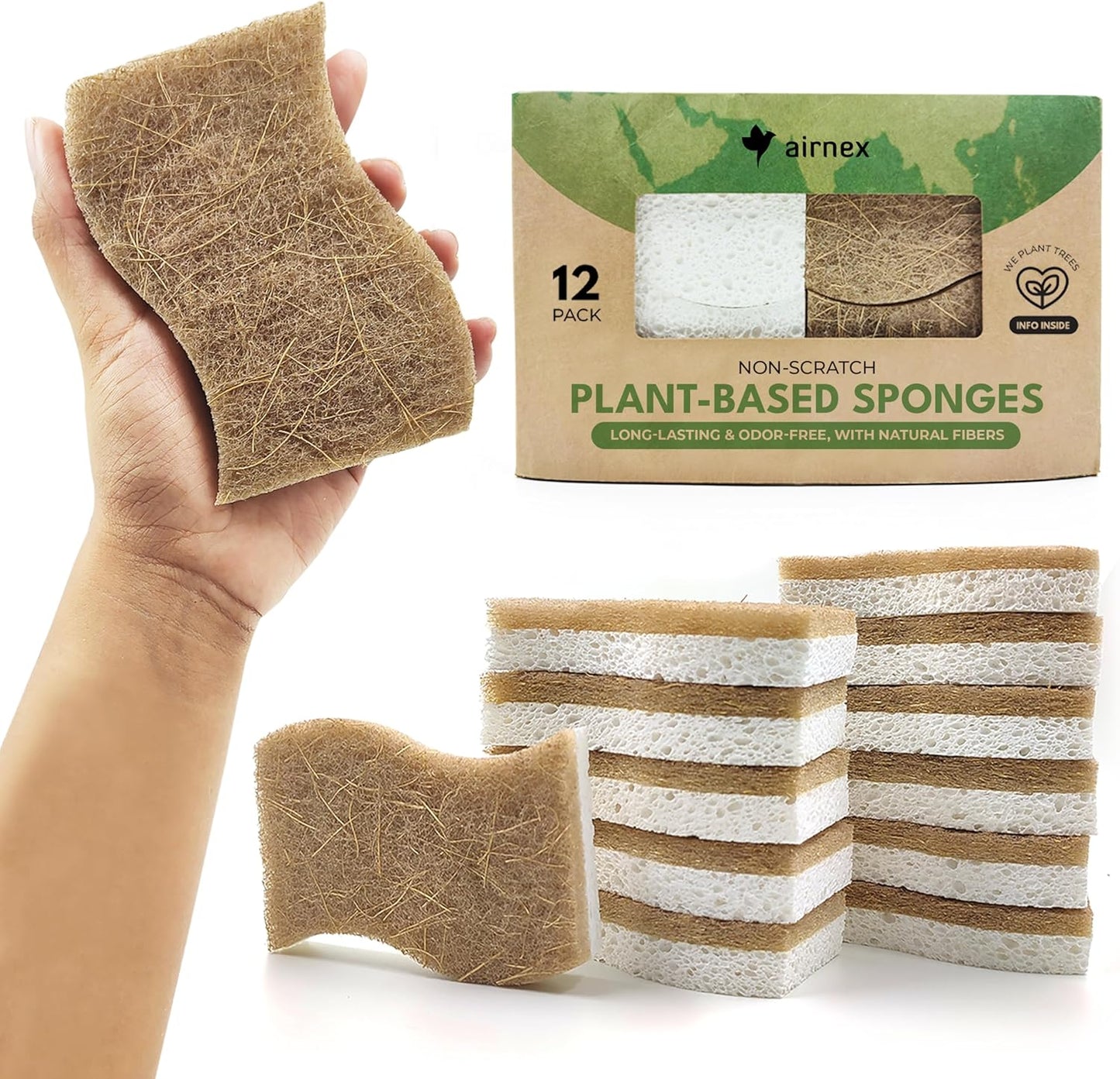 AIRNEX-Natural-Kitchen-Sponges-(12-Pack)---Biodegradable-Cellulose-&-Coconut-Scrubber-Dish-Sponges-for-2032