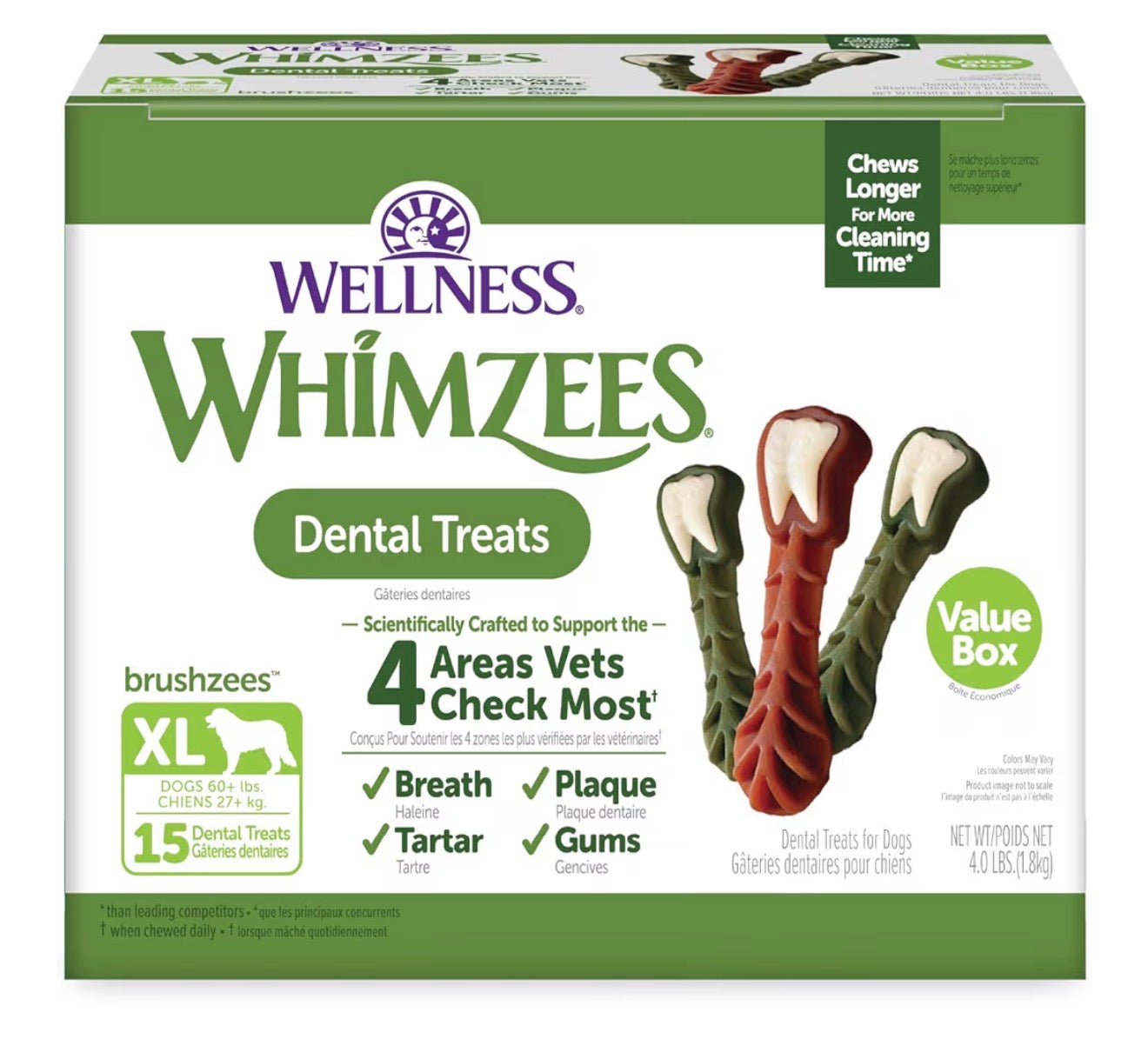 Wellness WHIMZEES Value Pack Dog Dental Treat, Chews, Freshens Breath XL