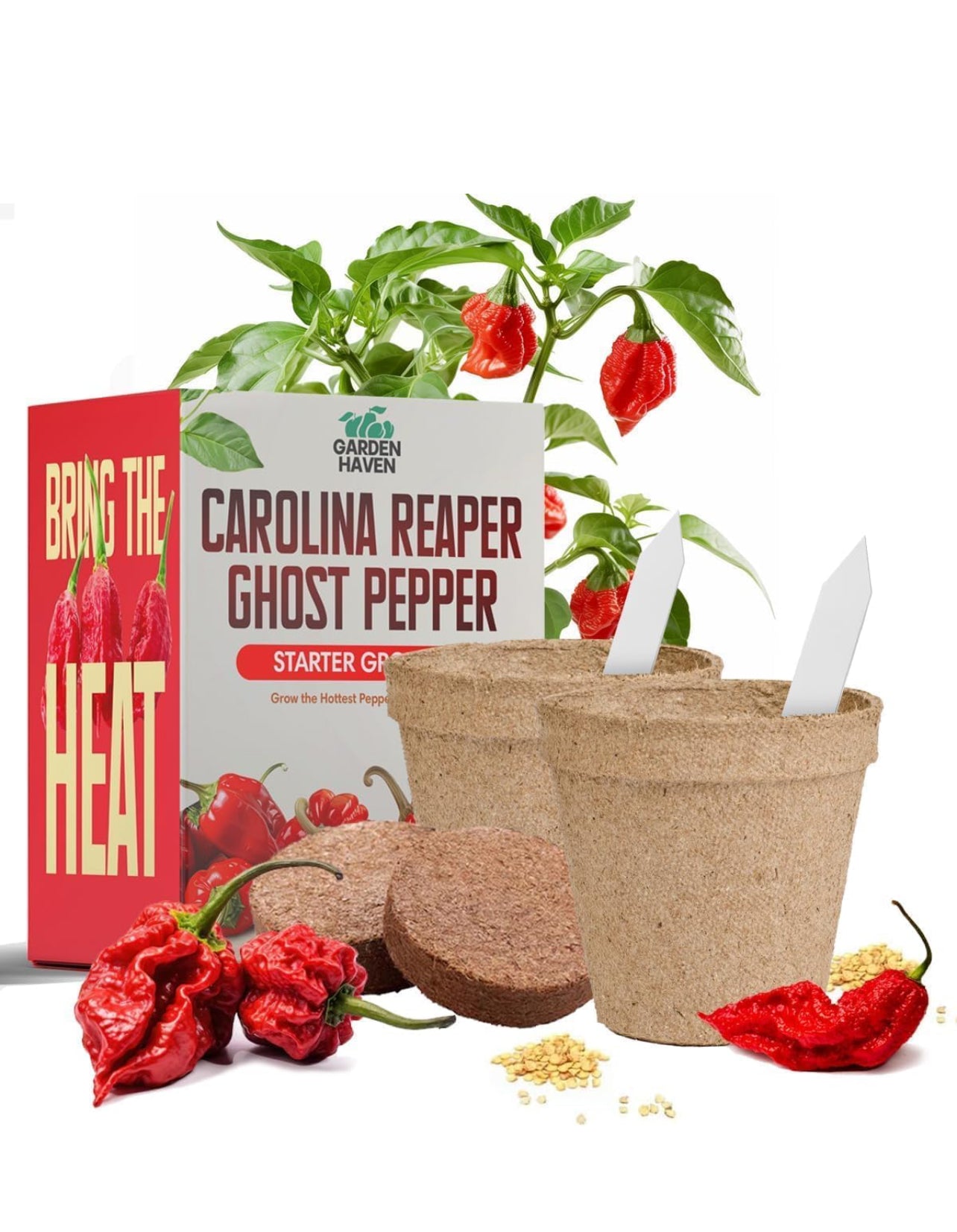 Carolina Reaper Ghost Pepper - Kit de cultivo todo en uno - Semillas de la segadora de Bhut Jolokia