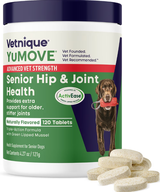 Vetnique Labs YuMOVE Advanced Vet Strength Hip & Joint Health Senior Dog Chewable Tablets 120