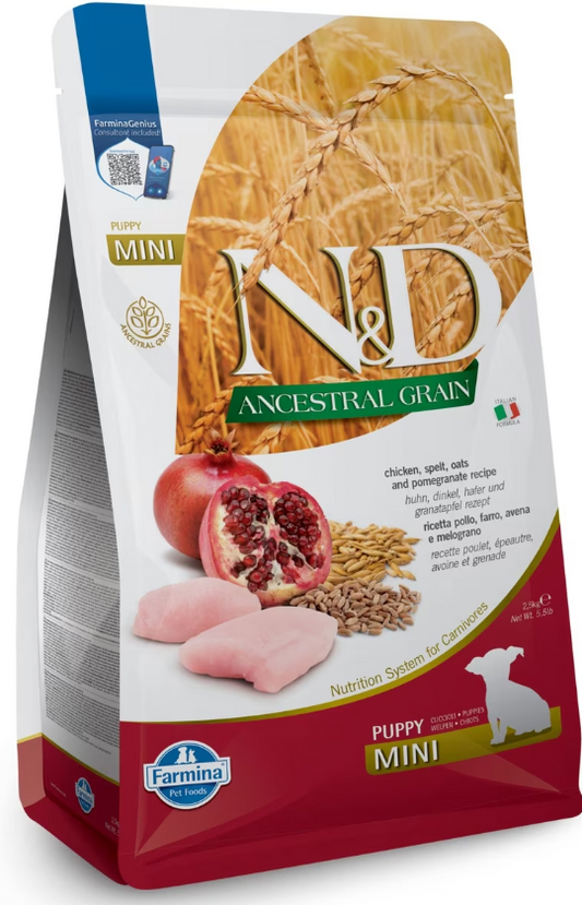 Farmina N&D Ancestral Grain Chicken & Pomegranate Mini Puppy Dry Dog Food, 5.5 lb bag