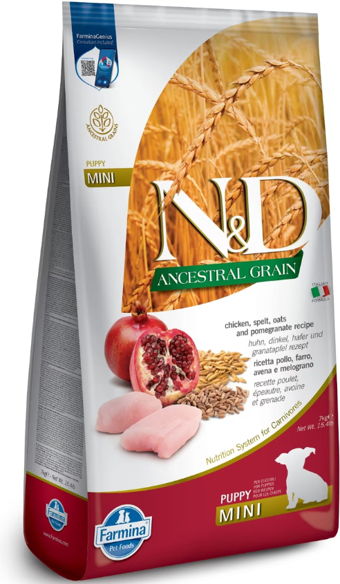 Farmina N&D Ancestral Grain Chicken & Pomegranate Mini Puppy Dry Dog Food, 15.4-lb bag